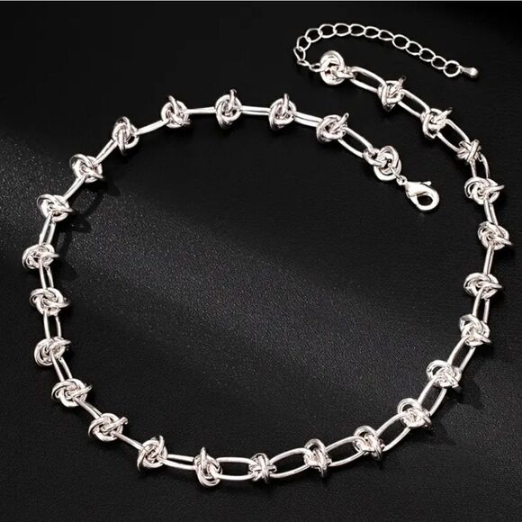 Knot Style Silvery Choker Necklace Y2K Inspired Thick Chain - Picture 6 of 9